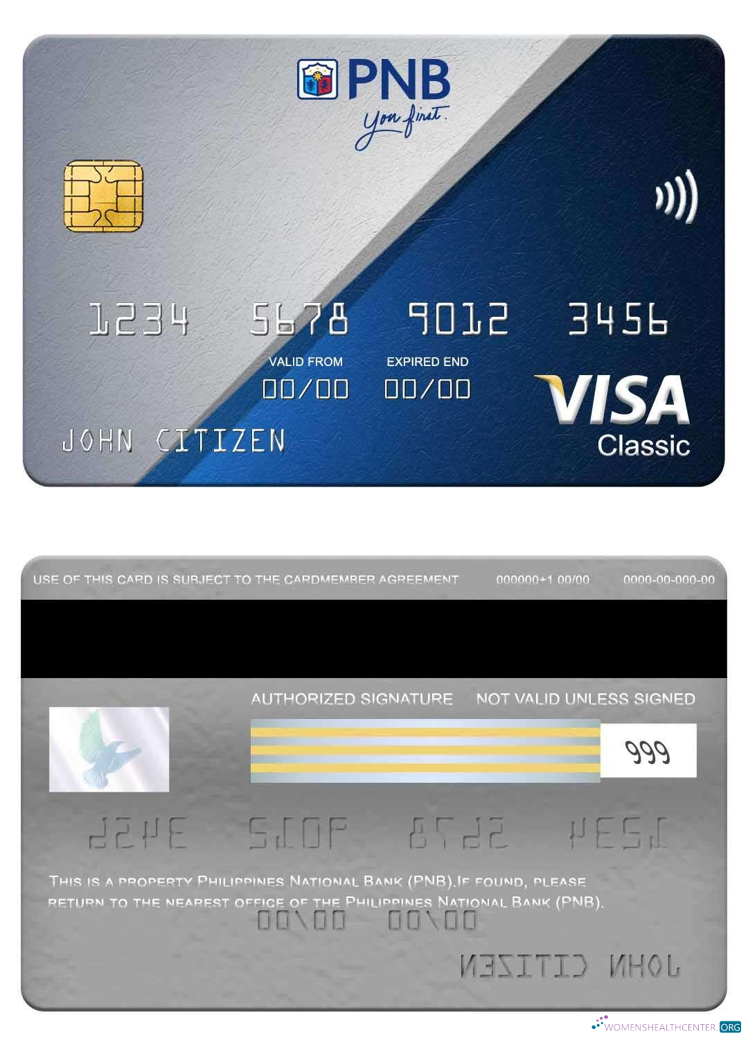 Download Philippines National Bank (PNB) visa classic card Photoshop template